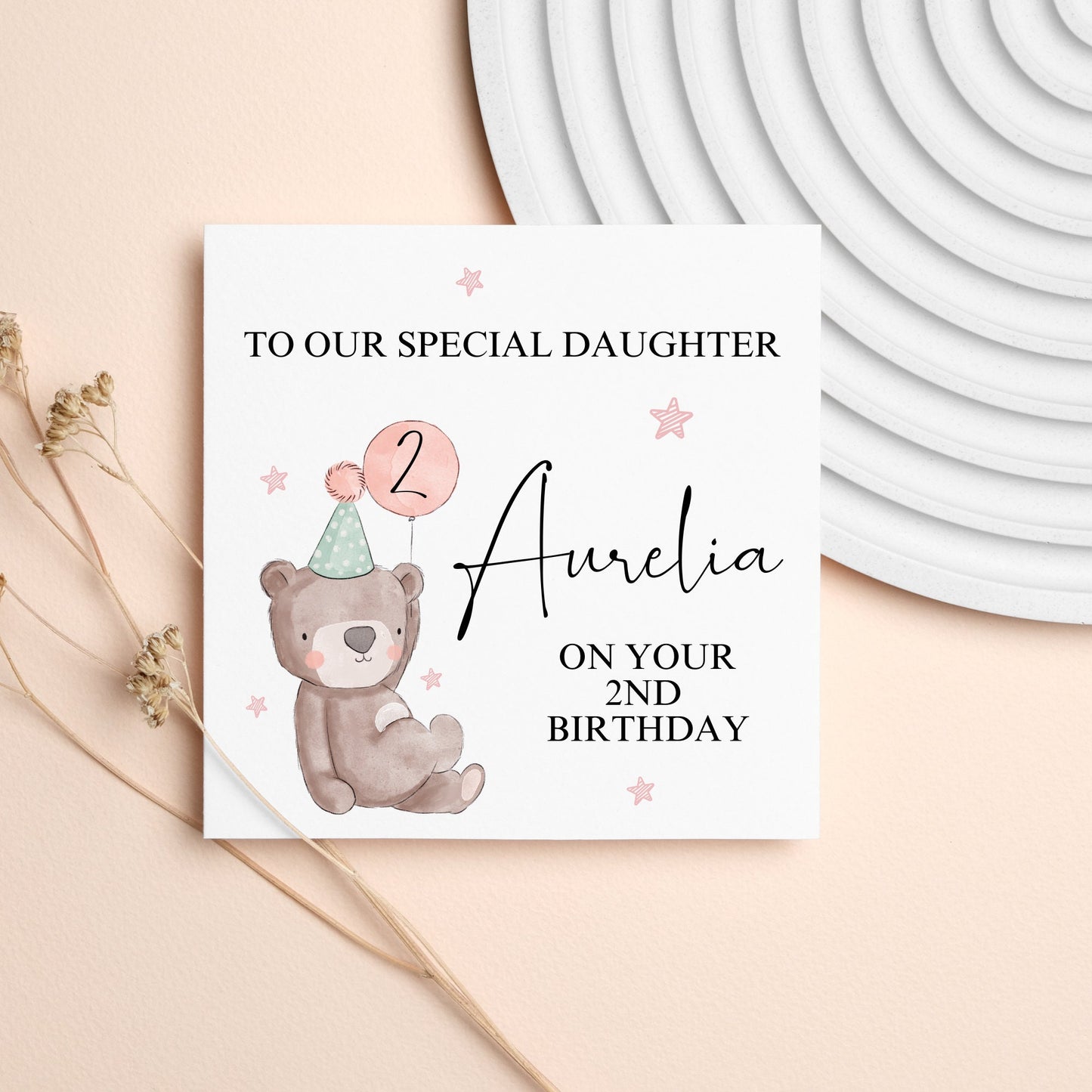 Any Age Girl Birthday Card, Personalised Name & Age , Girly Card for daughter, for Granddaughter, Niece and Friends Baby.