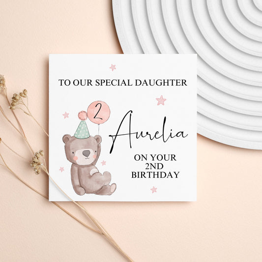 Any Age Girl Birthday Card, Personalised Name & Age , Girly Card for daughter, for Granddaughter, Niece and Friends Baby.