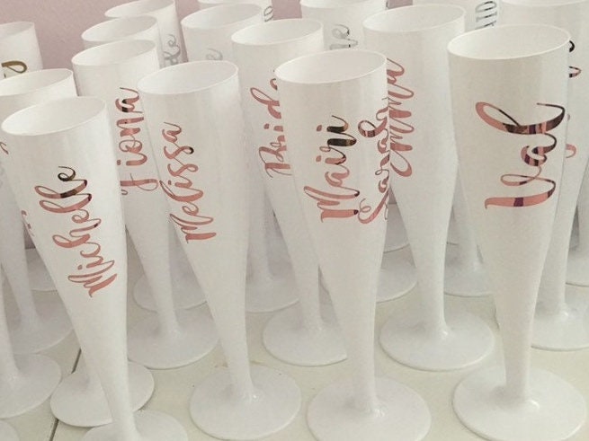 White Champagne Flutes, Custom Flutes for Hen Party, Wedding Morning Drinks, Bridesmaid Proposal Gift for Box,Named Glasses for Bachelorette