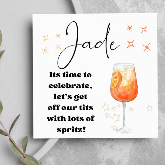 Birthday Card, Personalised Aperol Spritz Card, Funny Friend Cards, Alcohol Theme Card, Off Tits on Spritz, Celebration Card, New Job Card