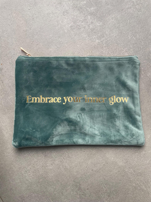 Velvet Toiletry / Makeup Case, Embrace your Inner Glow, Self love, positivity Pouch for Friend Birthday Gift, Christmas Gift