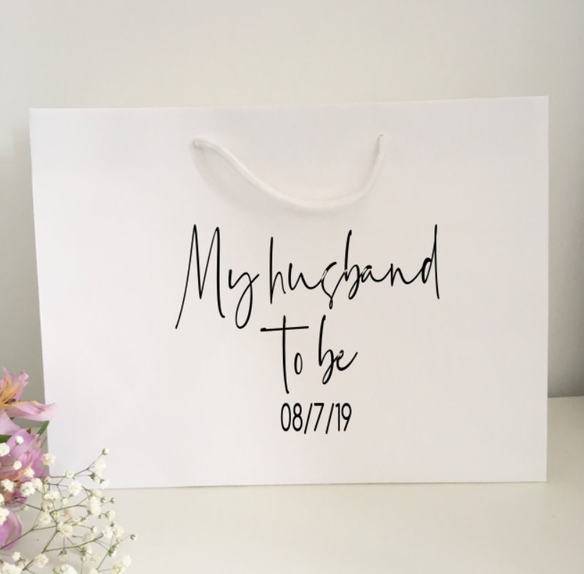 Husband gift bag, gift bag for husband to be, wedding day gift bag, rope handle gift bag, wedding gift bag, future husband wedding gift