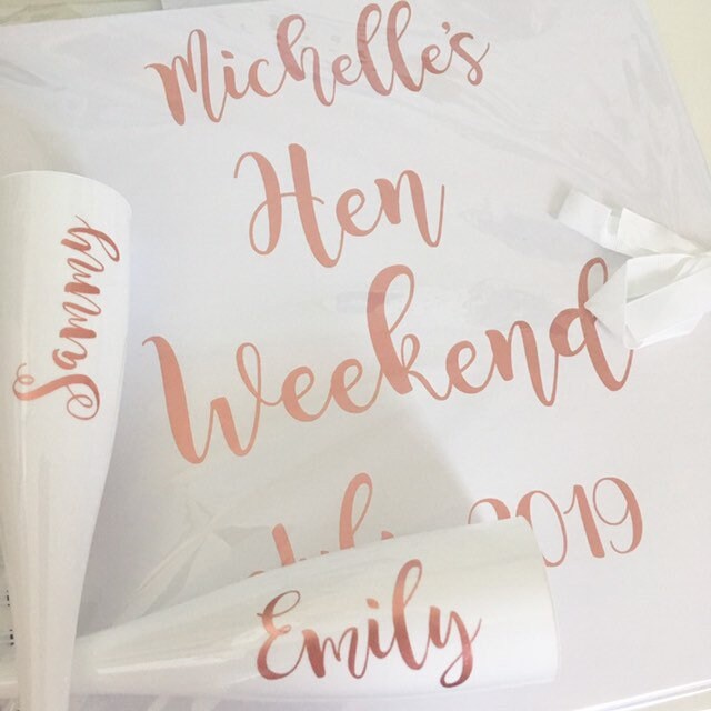 White personalised flute, champagne flutes, plastic wine glass, hen party glasses, hen weekend plastic glasses, travel wine glasses set of 2