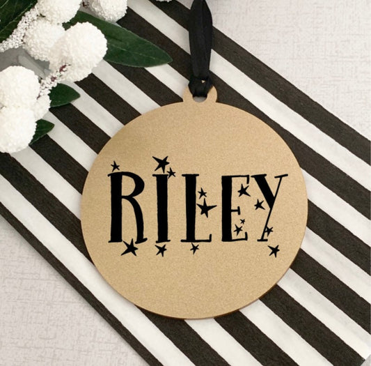 Black and gold christmas tree bauble, kids / children personalised xmas decoration, star, teacher students gift, baby first christmas 2020