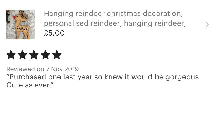 Hanging reindeer christmas decoration, personalised reindeer, hanging reindeer, personalised decoration, christmas tree bauble, christmas