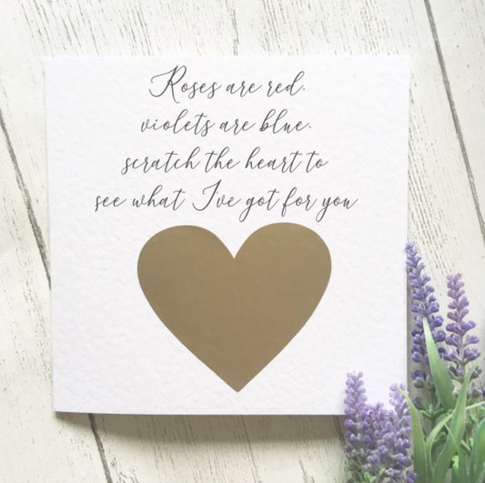 Valentines surprise card, roses are red violets are blue, scratch off surprise card, valentines day 2020 card, romantic valentine cards