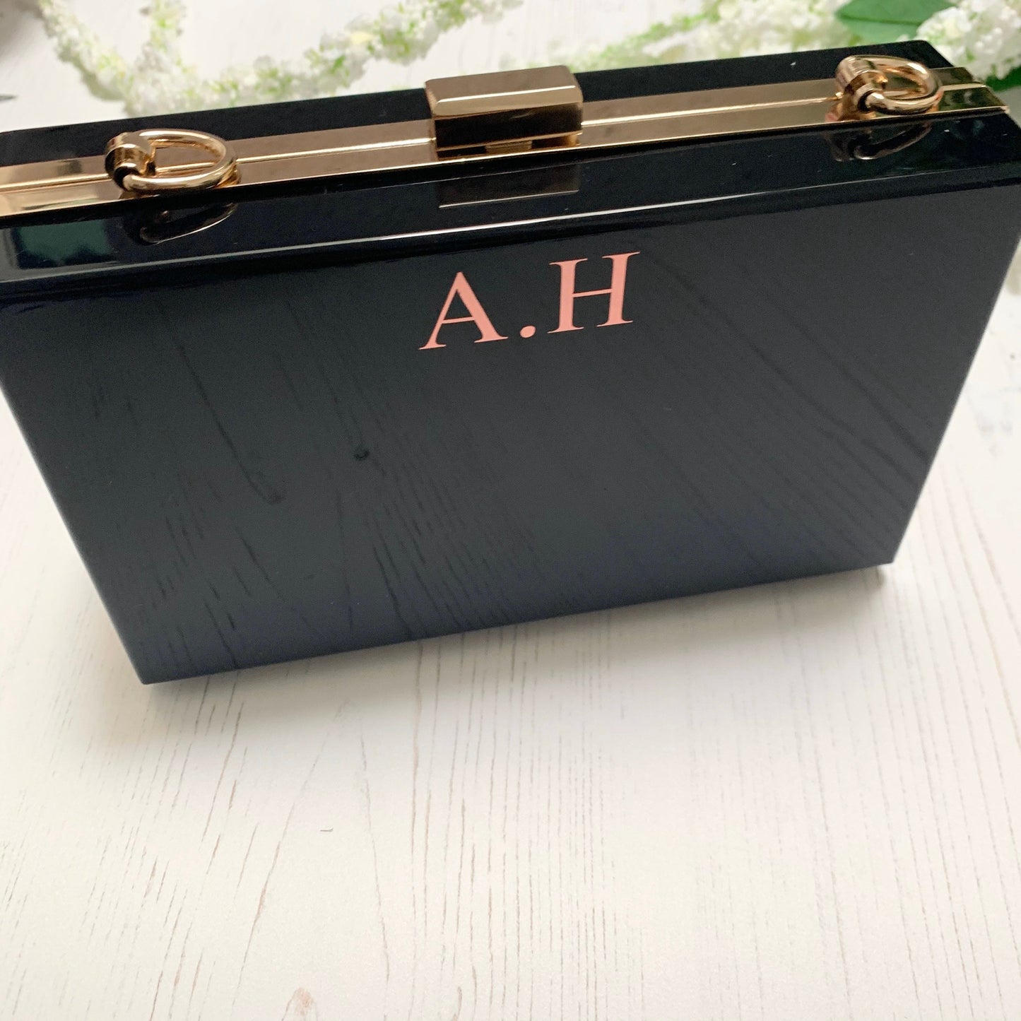Black clutch handbag, personalised initial clutch, Christmas gift for wife, hen do handbag, bag for honeymoon, gift for her,Xmas gift