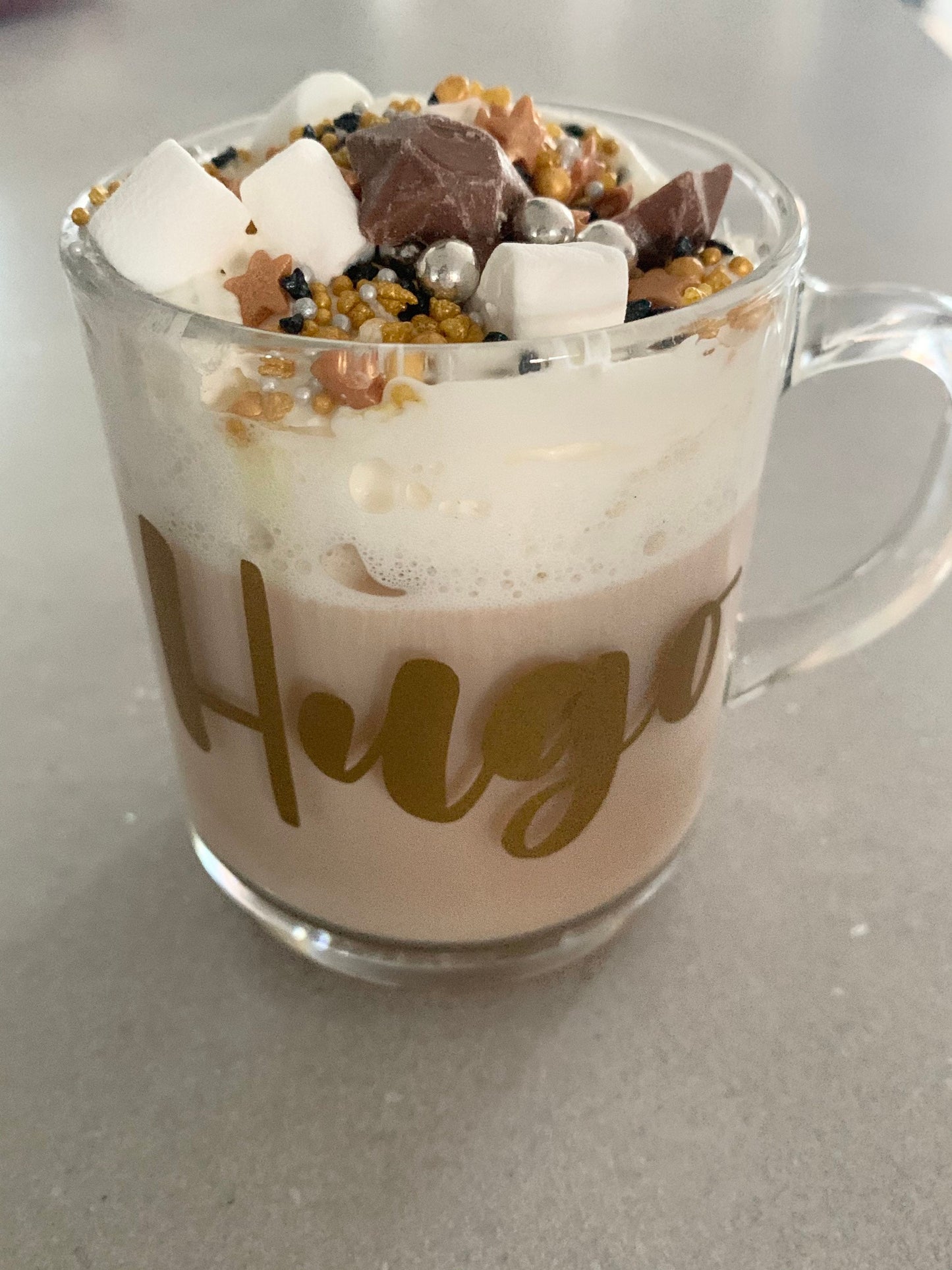 Christmas coffee tea glass autumn mug, Christmas Eve hot chocolate mug, personalised kids hot cocoa cup, christmas  Eve box fillers