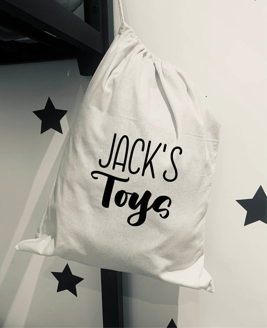 Personalised Name drawstring bag, children birthday gift, toy bag, favourite toy sack, brick bag, kids toys, nursery bag, soft toy bag