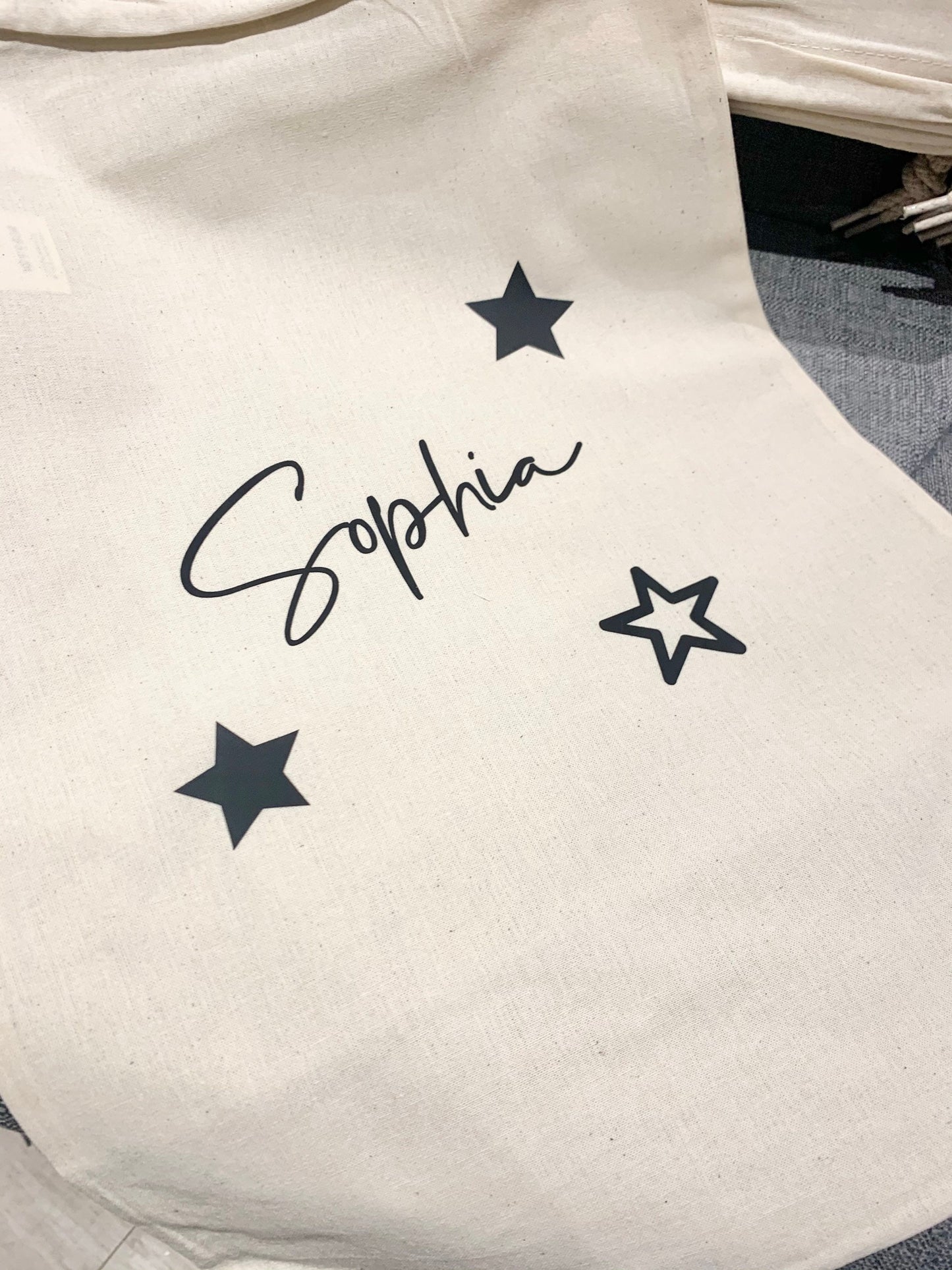 Personalised childrens cotton drawstring bag for toys or clothing, pe and sports club kits. Ideal gift for Christmas and birthdays,