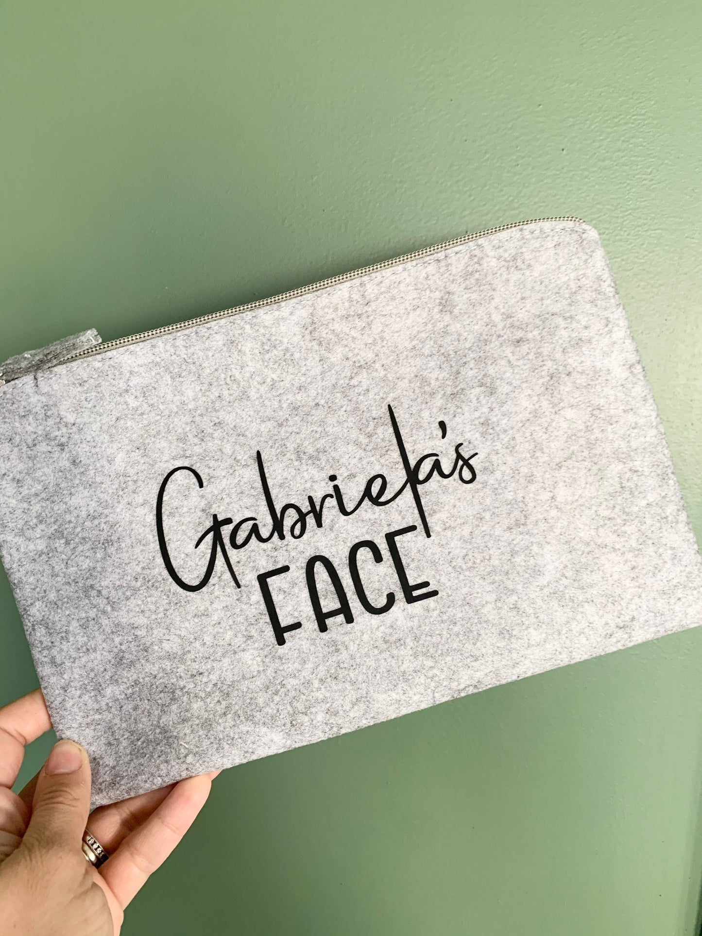 Personalised grey felt make up and toiletry bag, Mother’s Day gift, valentines gift for girlfriend or wife, gifts for mum, bridesmaid gift