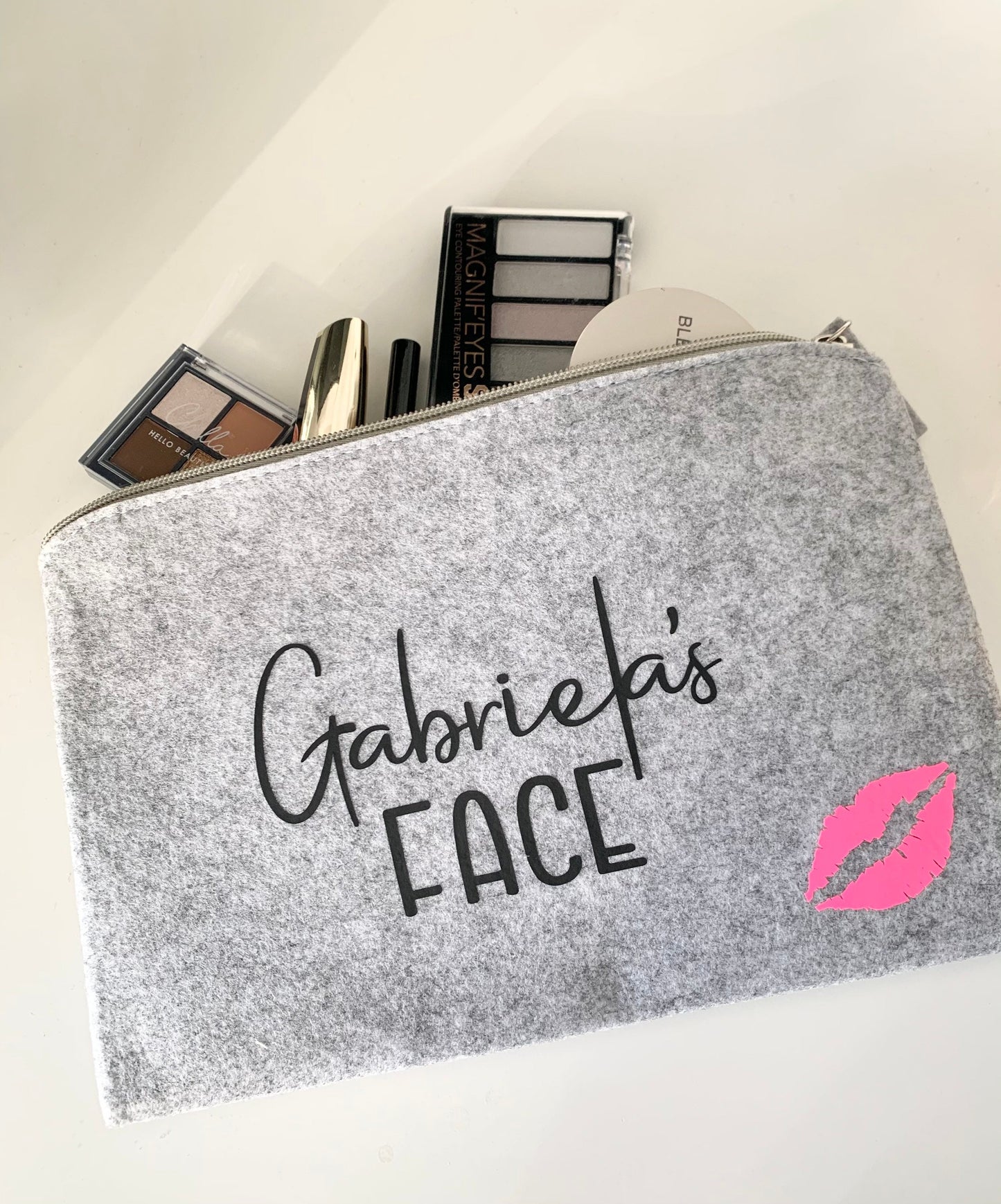 Personalised grey felt make up and toiletry bag, Mother’s Day gift, valentines gift for girlfriend or wife, gifts for mum, bridesmaid gift