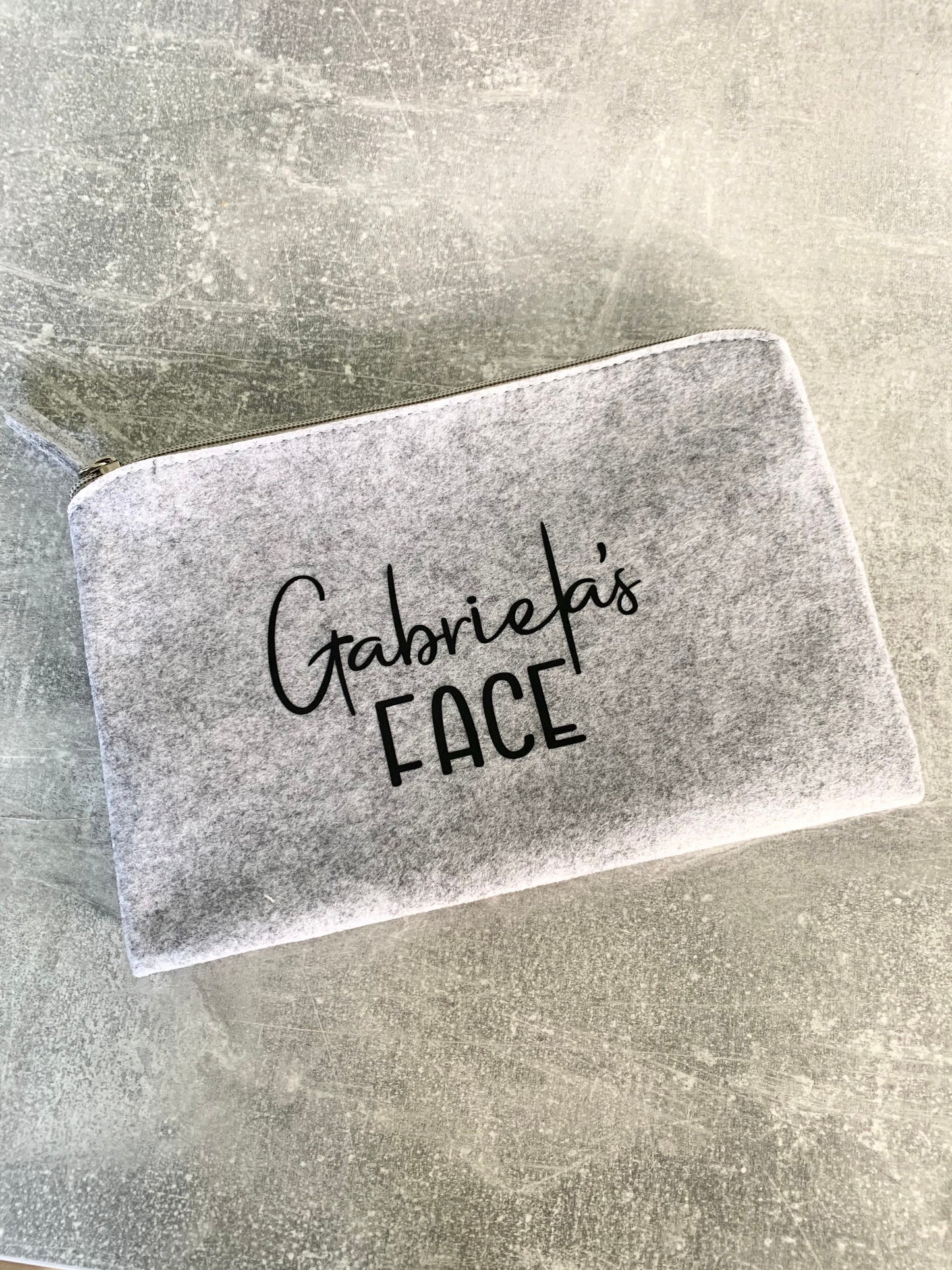 Personalised grey felt make up and toiletry bag, Mother’s Day gift, valentines gift for girlfriend or wife, gifts for mum, bridesmaid gift