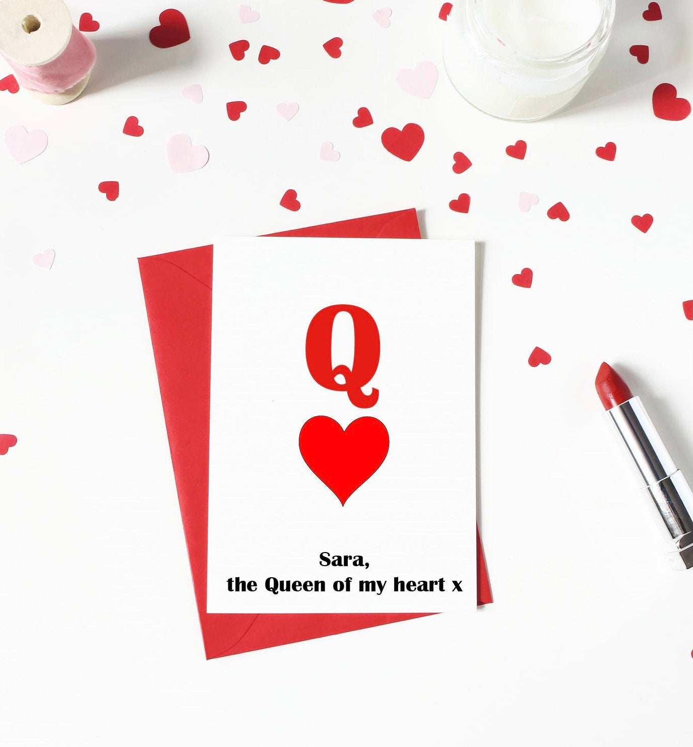 Valentine’s Day card, named anniversary card, card for her, wife valentines card, girlfriend card, queen of hearts card, queen of my heart