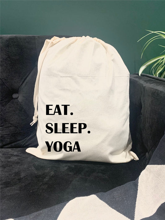 Yoga bag, eat sleep yoga, drawstring bag, cotton workout kit bag, gift for her, valentines gift, Mother’s Day gifts, home gym workout bag