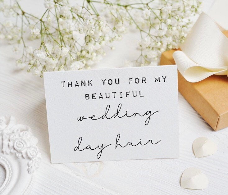 Thank you for wedding day hair, thank bridal hairdresser, Mua thank you card, after wedding thank you cards, bride hair