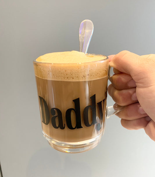 Personalised glass mug, daddy cup for Christmas gift, gift for him, personalised coffee mug, tea cup,male colleague gift, secret Santa gift