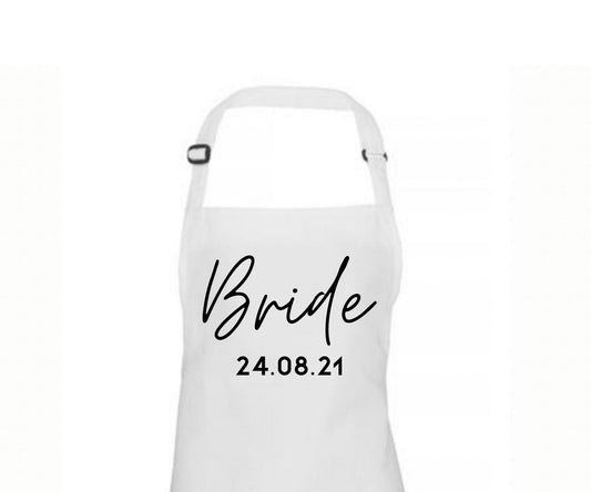 Wedding day apron, personalised white aprons for bride and groom, first meal as mr and mrs aprons, newlyweds gift, bride to be gift