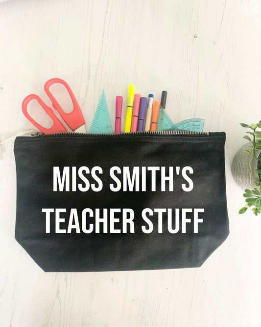 Personalised pencil case for teachers as end of year thank you gift from children, stationery pouch for teaching staff, childminders, TAs.