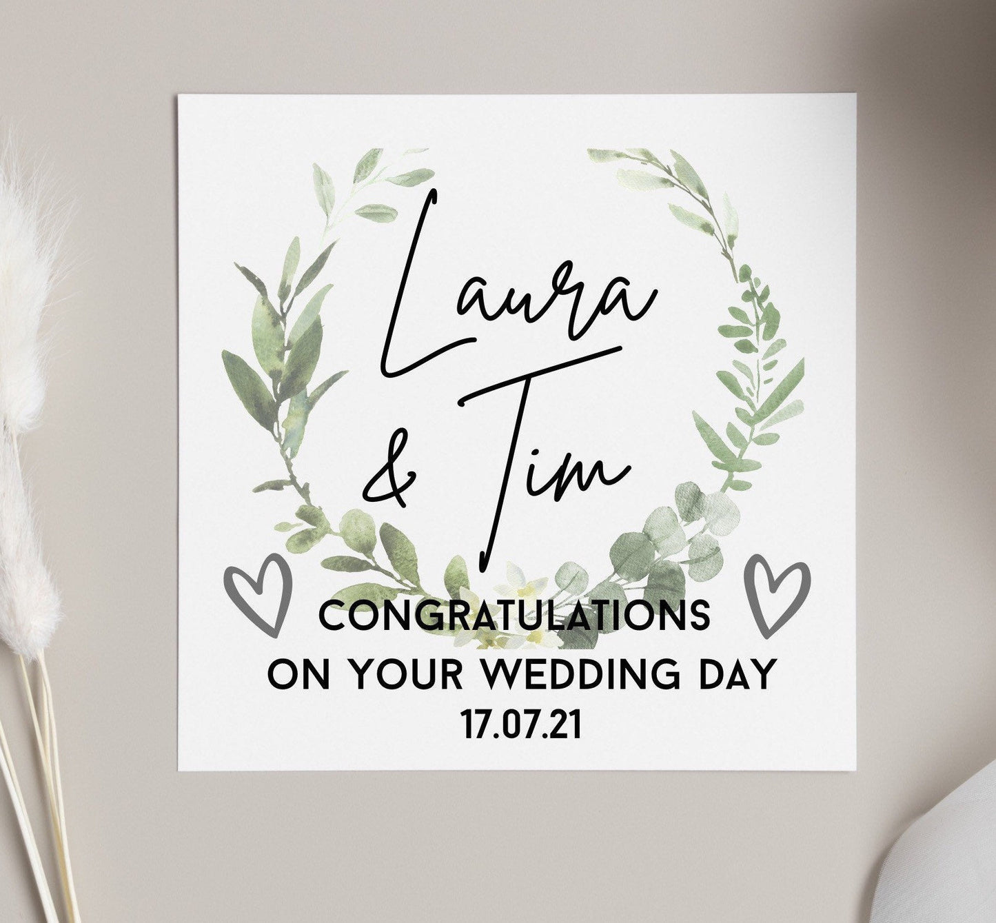 Congratulations on your wedding day card, personalised wedding cards for newlyweds, mr and Mrs wedding day card, eucalyptus wedding decor