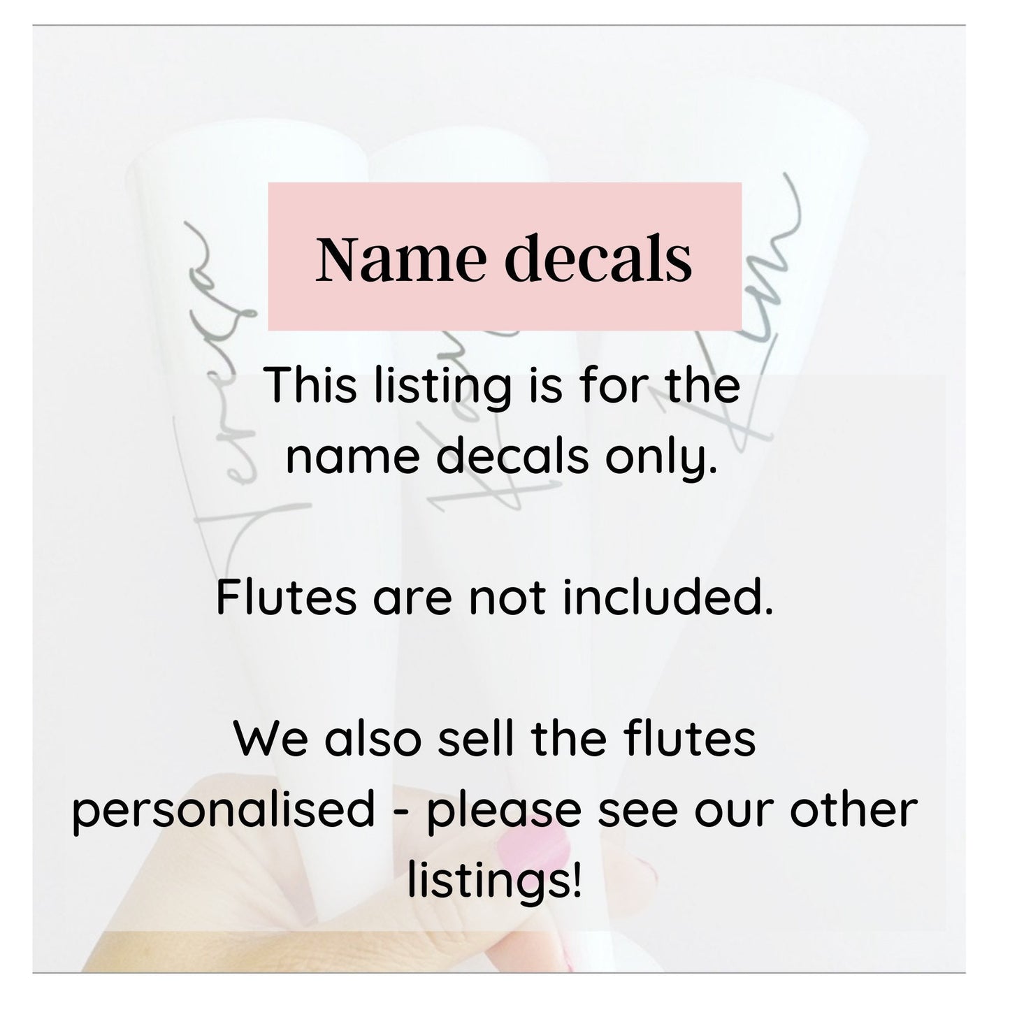Personalised champagne flute name decals, DIY weddings & hen flutes, vinyl decals, foil name stickers, vinyls