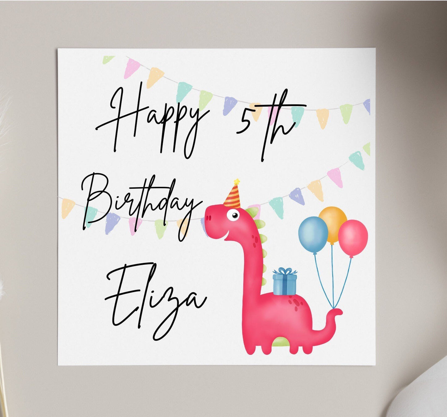 Personalised age and name Happy birthday card, roarsome dinosaur birthday, kids love dinos, children party cards