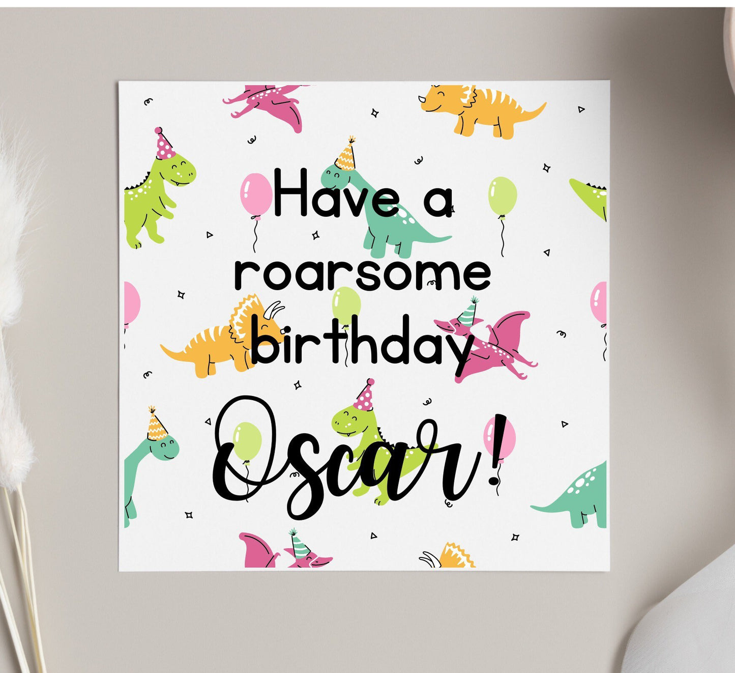 Have a roarsome Happy birthday card, personalised dinosaur birthday cards for Dino loving kids, children party cards
