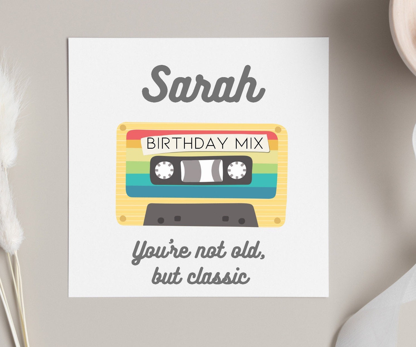 Retro cassette music tape birthday card, personalised born in the eighties or nineties card, friends birthday, born in 70s, 80s, 90s