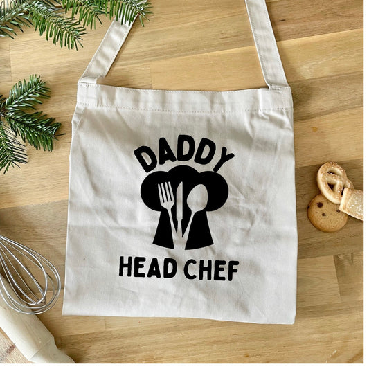 Daddy head chef apron for Christmas or dad’s birthday, mens cooking gifts, neutral cotton contemporary apron for him