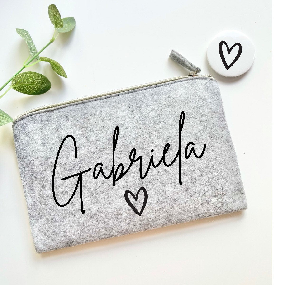 Personalised grey make up bag and pocket mirror gift, Mother’s Day gift, present for mum, mom, stepmum and grandma