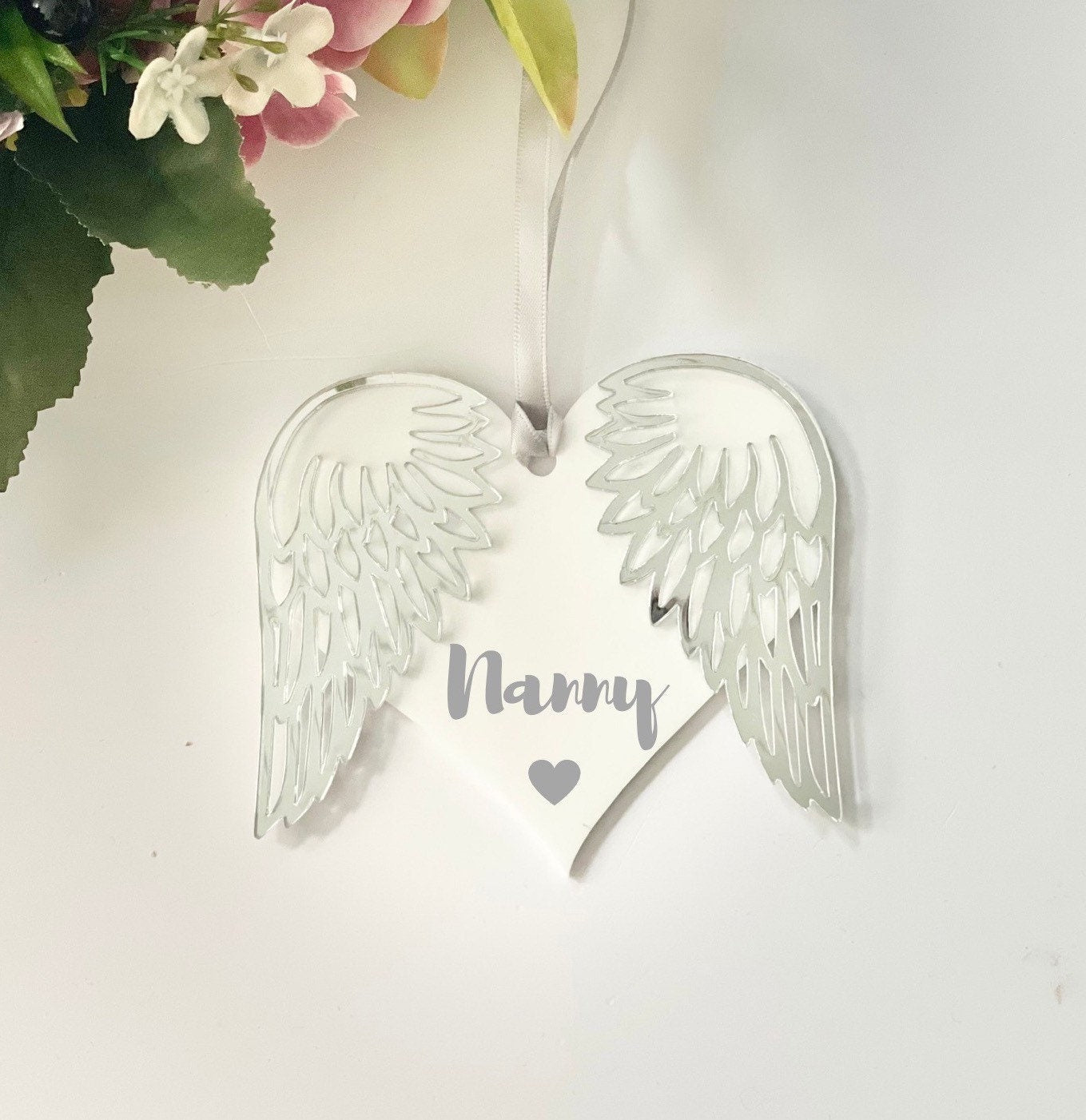 Silver angel wings Christmas tree decoration, memorial gift, baby loss keepsake