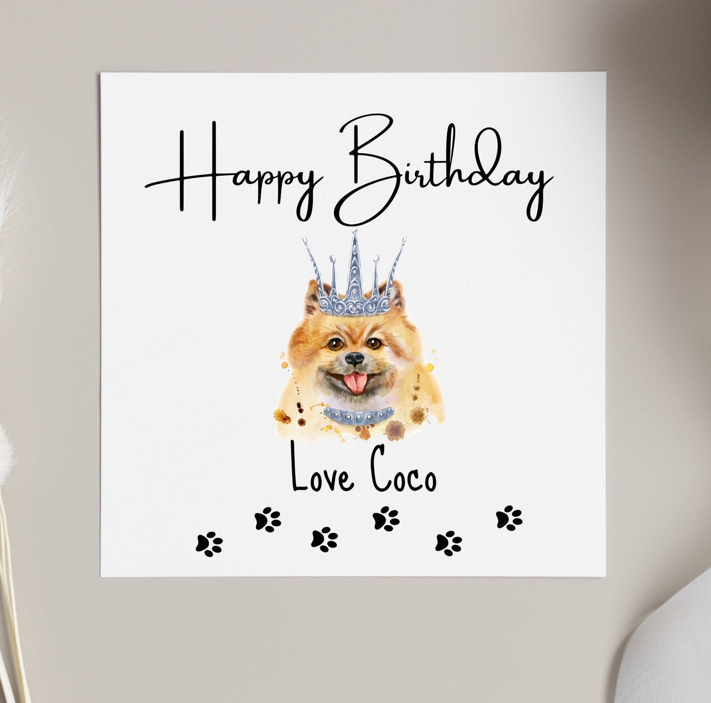 Birthday card from dog, pomeranian dog mum birthday cards, personalised birthday card