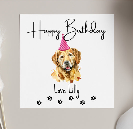 Birthday card from dog, golden retriever dog mum birthday cards, personalised birthday card from pets