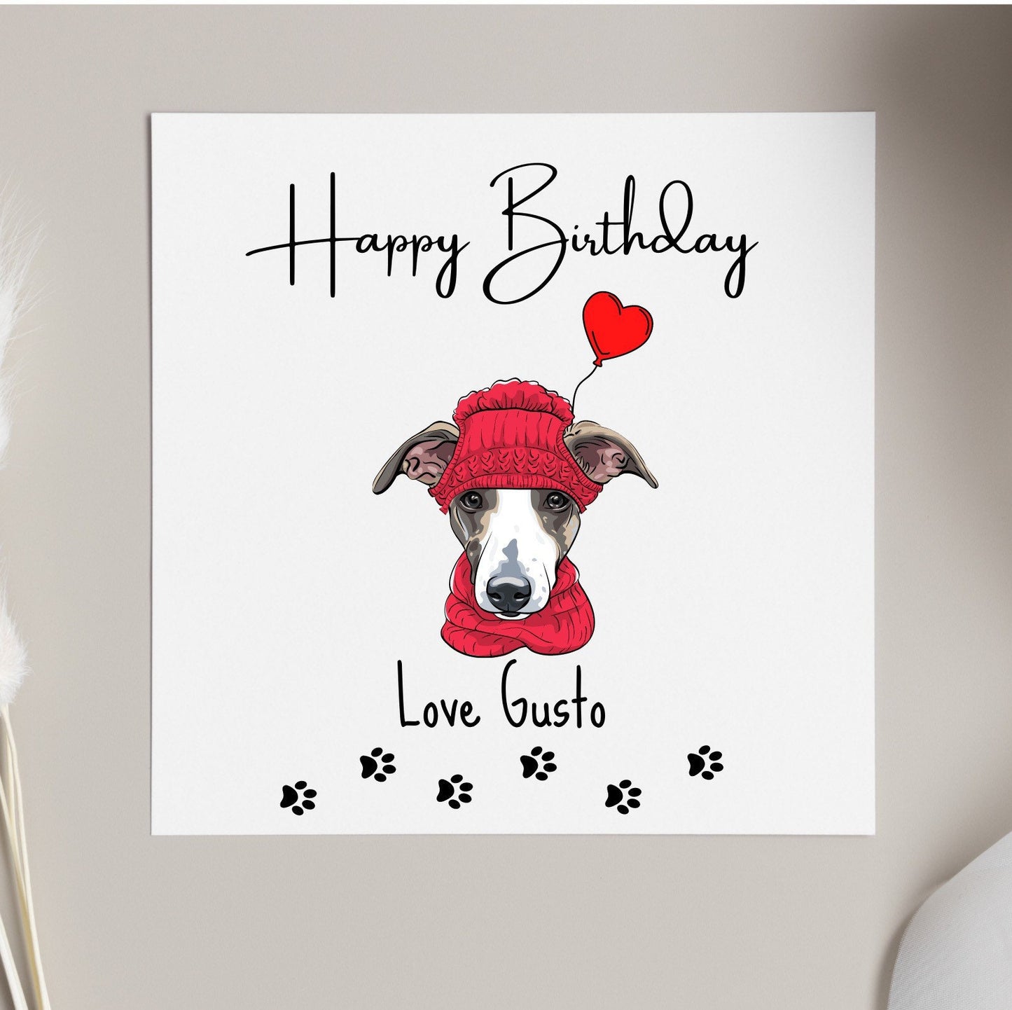 Birthday card from dog, Greyhound, whippet, Italian greyhound, iggy dog mum birthday cards, personalised birthday card from pets