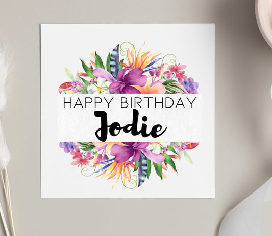 Tropical Flower Happy birthday card