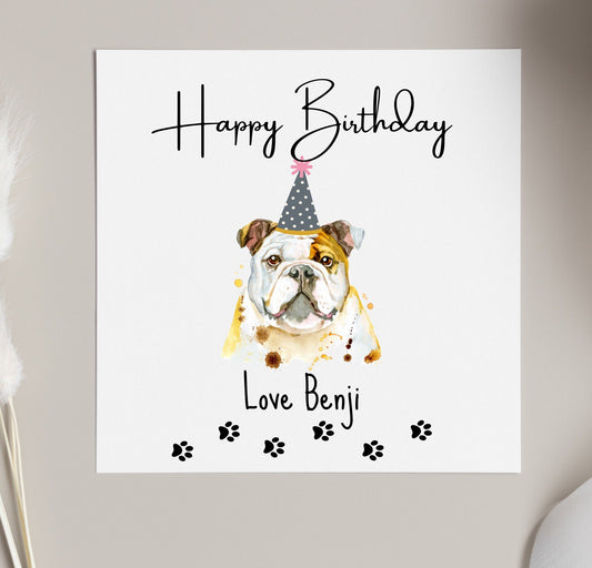 Birthday card from dog, bulldog mum birthday cards, personalised birthday card from pets