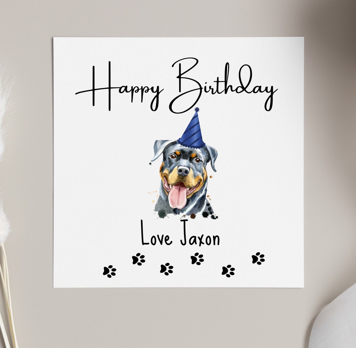 Birthday card from dog, rottweiler dog mum birthday cards, personalised birthday card from pets