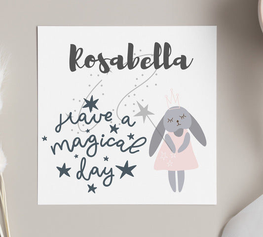 Birthday bunny card, have a magical day birthday card, girls, niece, granddaughter and daughter personalised birthday cards,