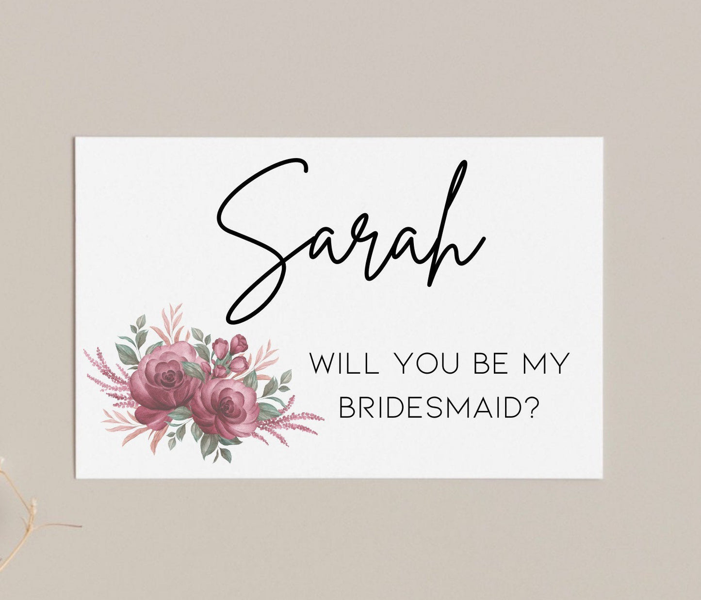 Will you be my bridesmaid card, personalised wedding proposal card, floral design bridal party card, maid of honour, flower girl proposal