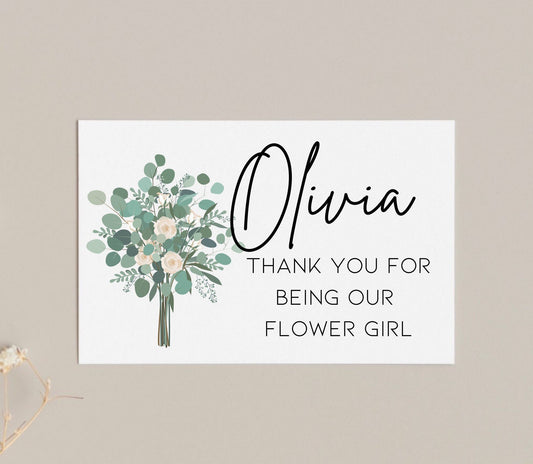Thank you for being our flower girl card, personalised wedding thank you card, eucalyptus bridesmaid card, bridal party card,