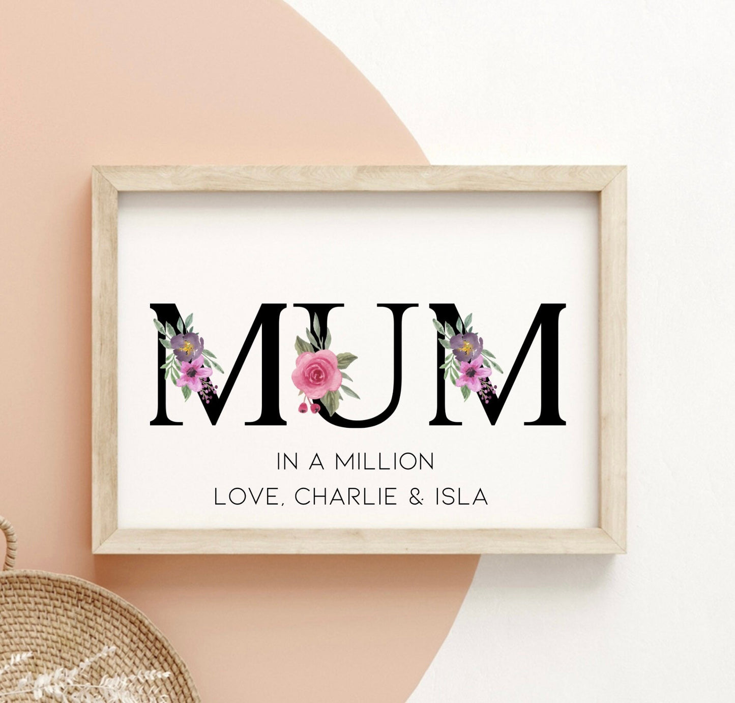 Mum in a million print, personalised Mothers day gift, new mum gift, Mother’s Day present for grandma, floral mum print