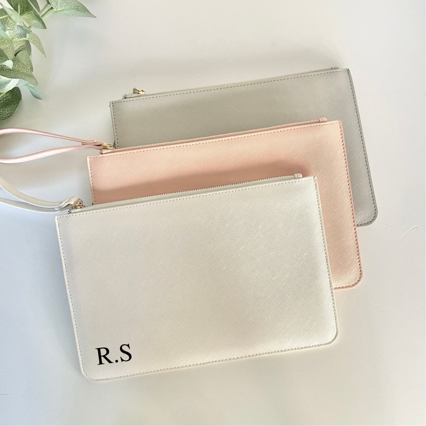 Personalised initial clutch bag, bridesmaid proposal gift, leatherette wristlet bag, custom bridal party gifts