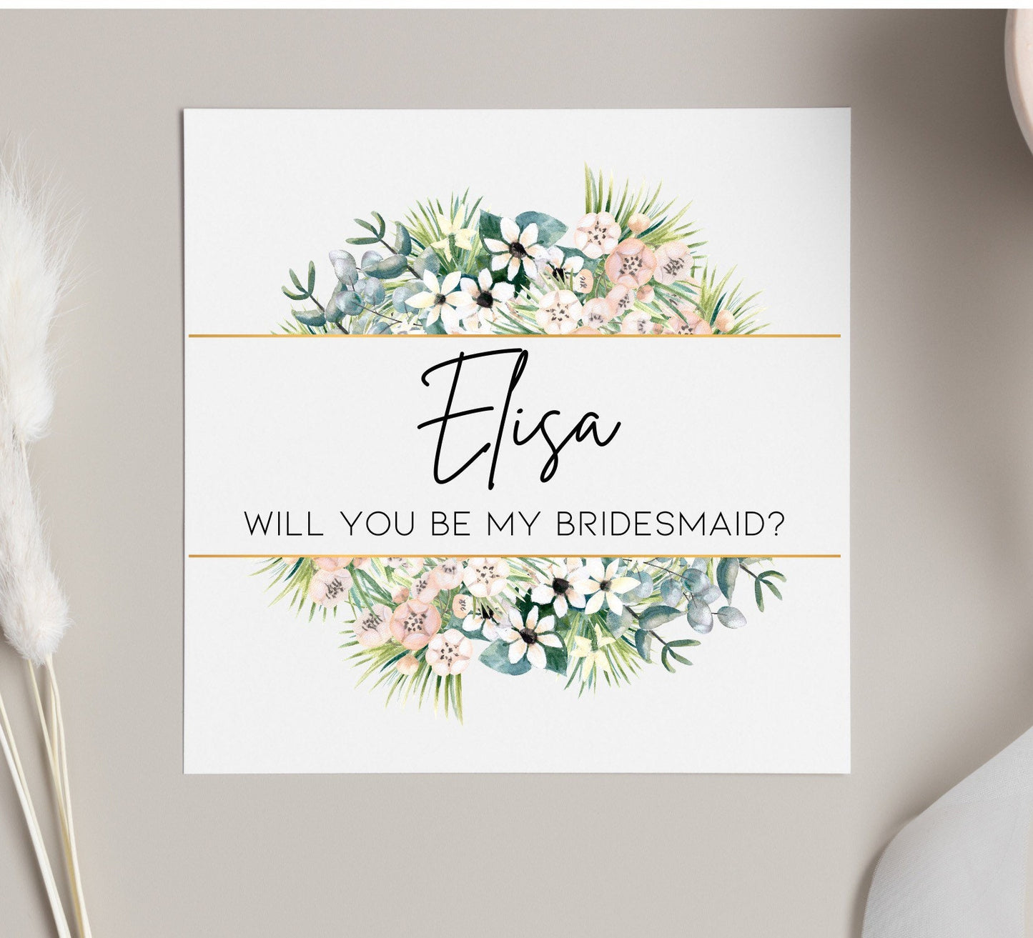 Will you be my bridesmaid card, botanical floral maid of honour proposal card and envelope, personalised bridesmaid card