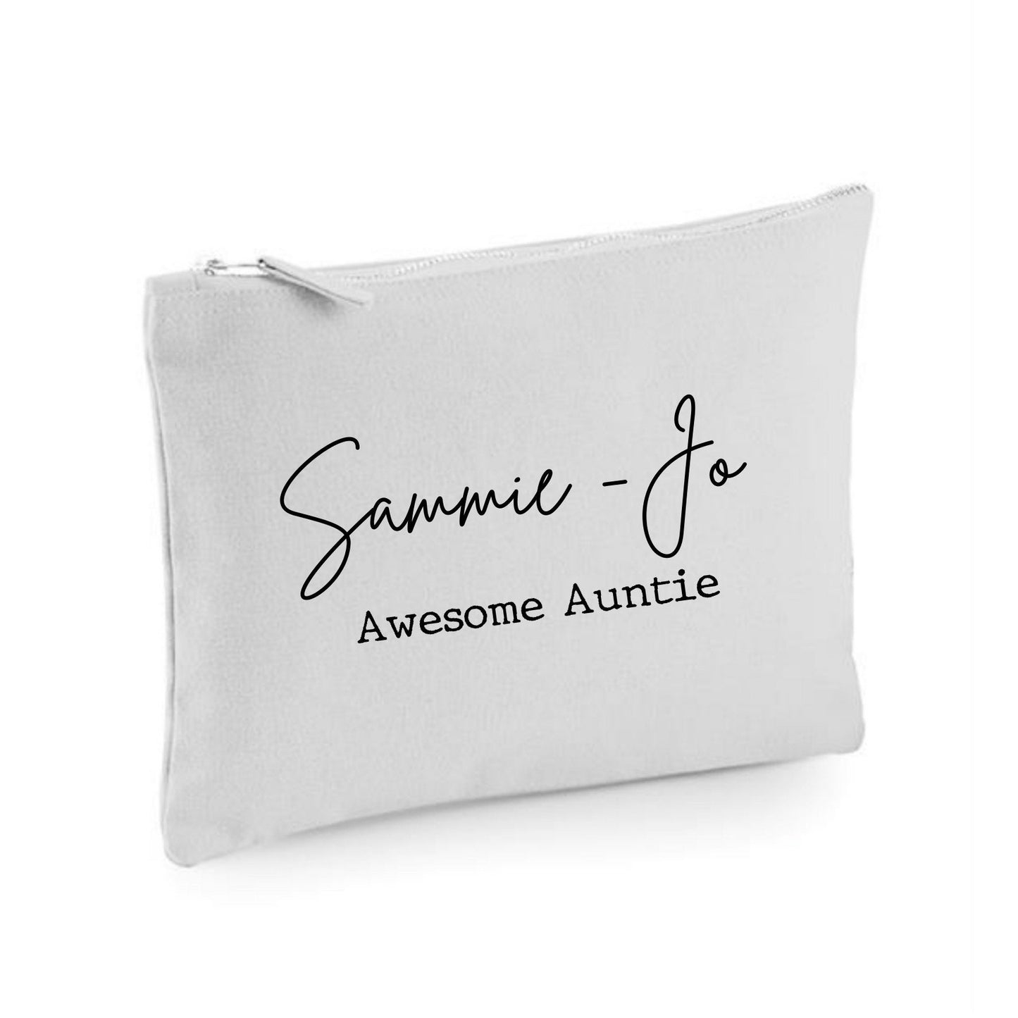 Awesome auntie toiletry bag, birthday gift for aunty, personalised cotton canvas pouch, packing bag, named make up case