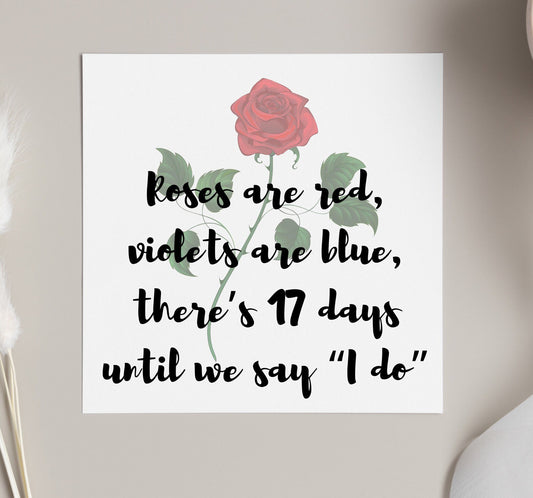 Valentines card for fiancé, days until we say I do, engaged couple Valentine’s Day card, wedding countdown card, bride to be valentine card