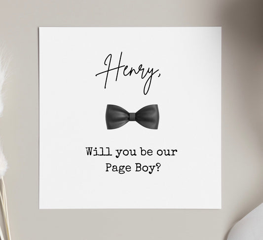 Will you be my Page Boy card, black bow tie groomsmen cards, personalised best man cards, page boy proposal cards