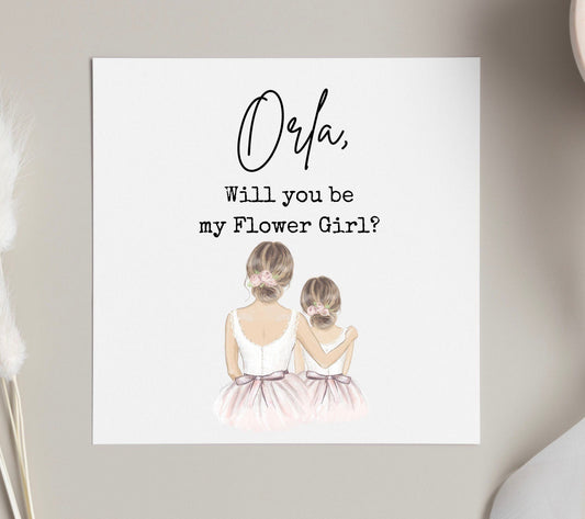 Will you be my Flower Girl card, Bridesmaid proposal cards, flower girl picture, personalised flower girl card from bride to be