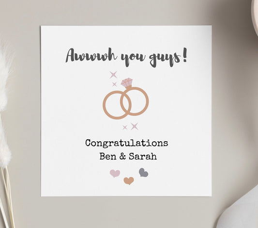 Awwwh you guys! Congratulations on your wedding day, personalised friend wedding cards, wedding ring design card