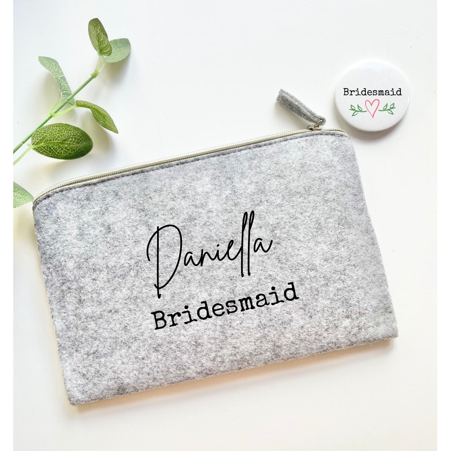 Bridesmaid gift, Personalised grey make up bag and pocket mirror gift set for bridesmaids, bride tribe proposal gifts