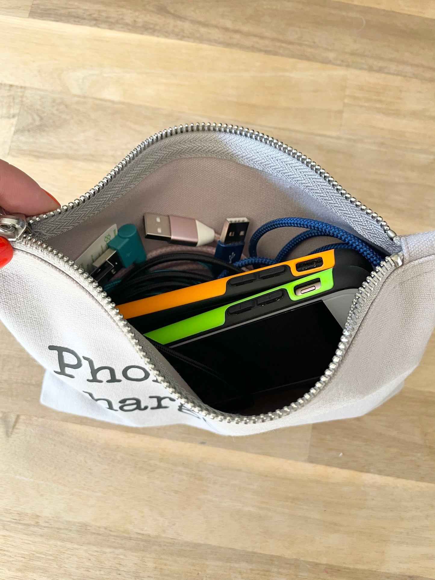 Phone and watch charger pouch, charger cable organisation, bag for mobile and smart watch cables, travel cases, Father’s Day gifts